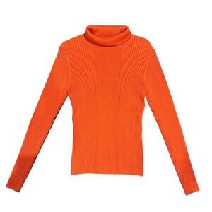 VTG Valerie Stevens Sweater- Women Medium Orange Knit Ribbed Turtle Neck-teacher